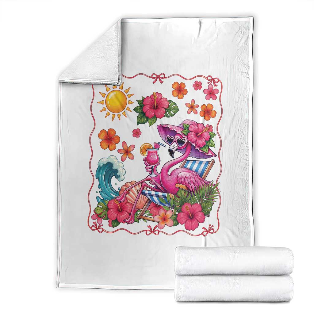 Funny Flamingo Tropical Floral Summer Vacation Graphic Throw Blanket