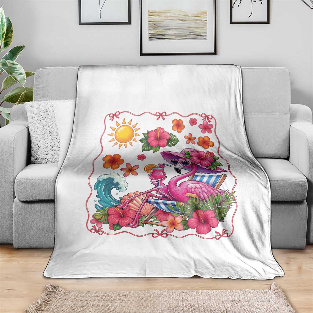 Funny Flamingo Tropical Floral Summer Vacation Graphic Throw Blanket