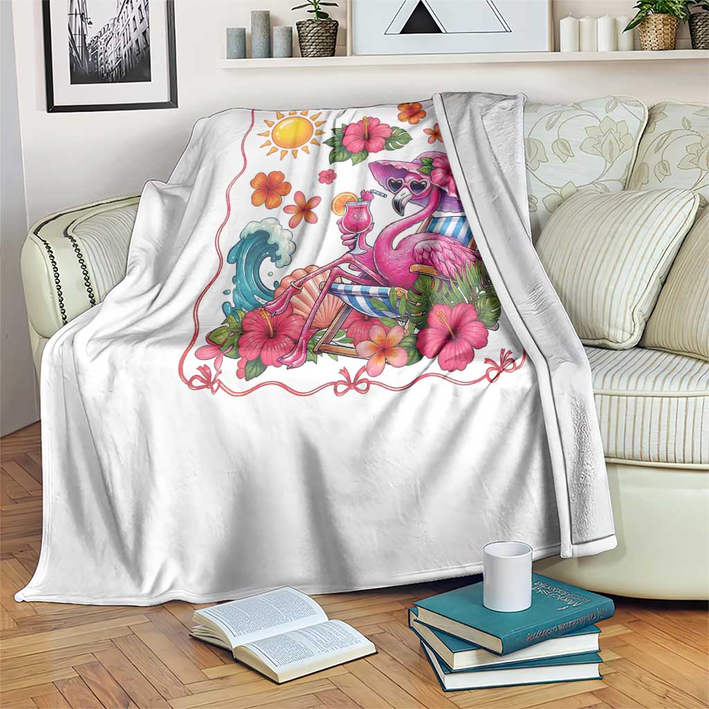 Funny Flamingo Tropical Floral Summer Vacation Graphic Throw Blanket