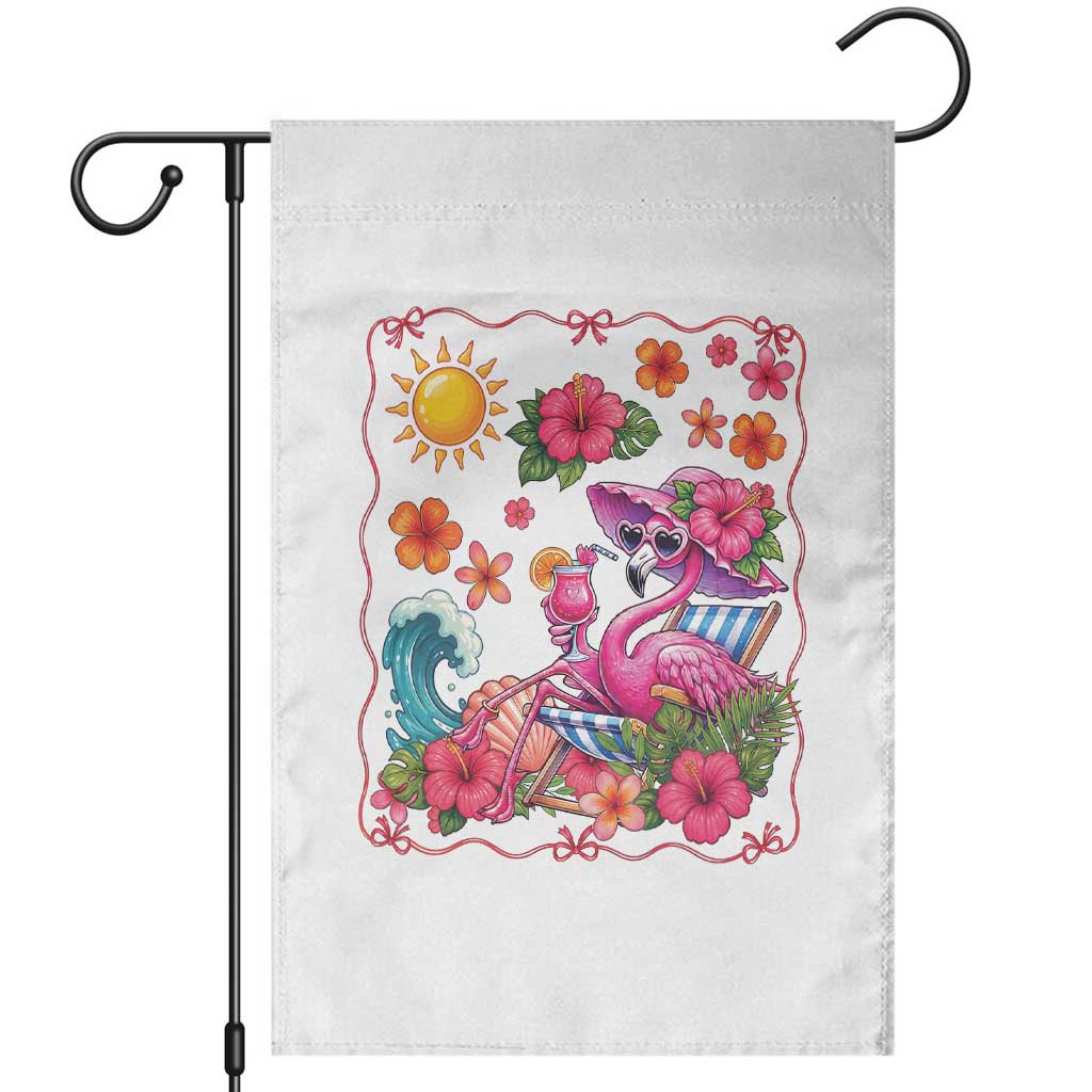 Funny Flamingo Tropical Floral Summer Vacation Graphic Garden Flag