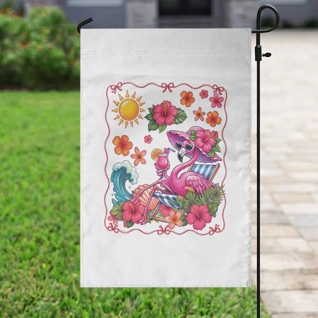 Funny Flamingo Tropical Floral Summer Vacation Graphic Garden Flag