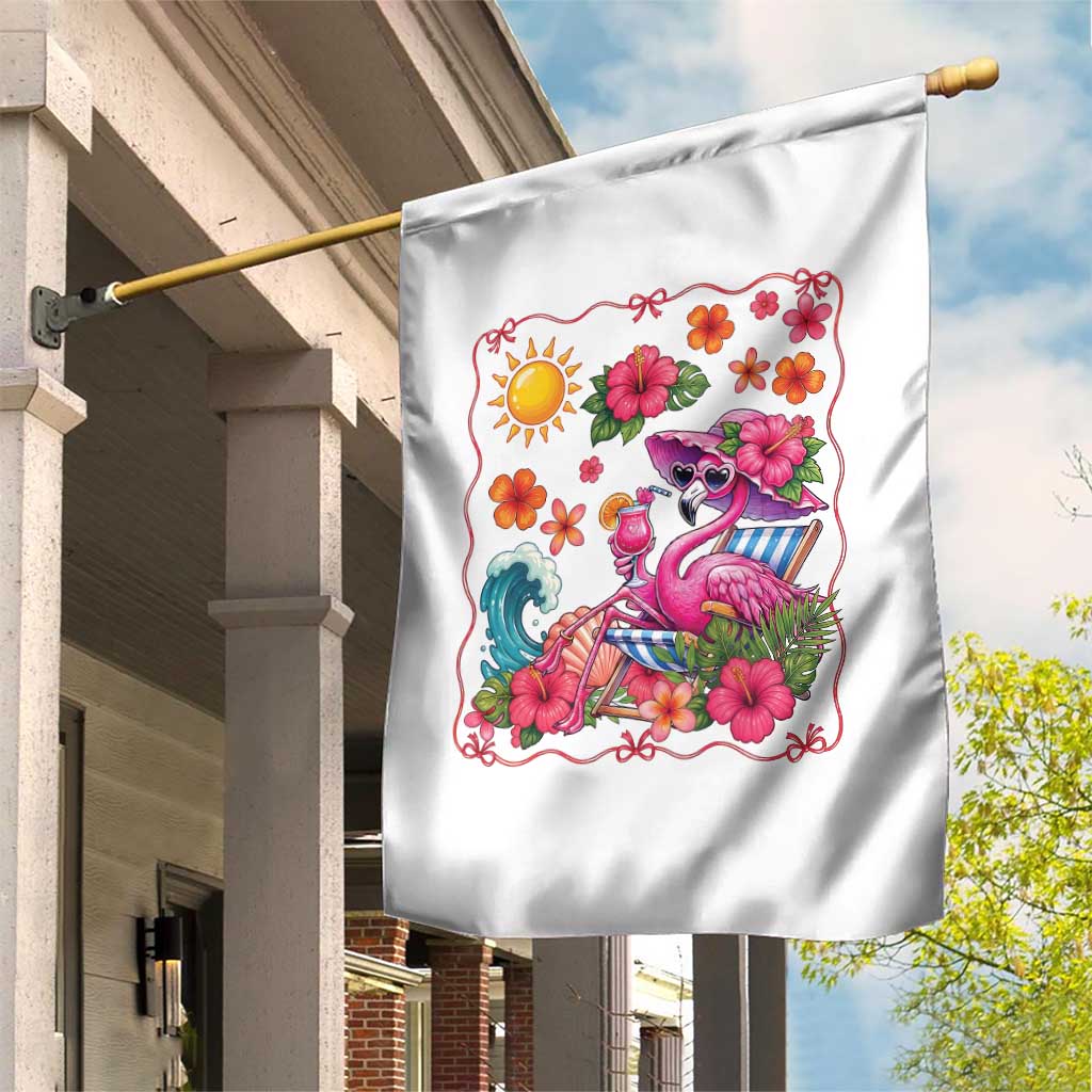 Funny Flamingo Tropical Floral Summer Vacation Graphic Garden Flag