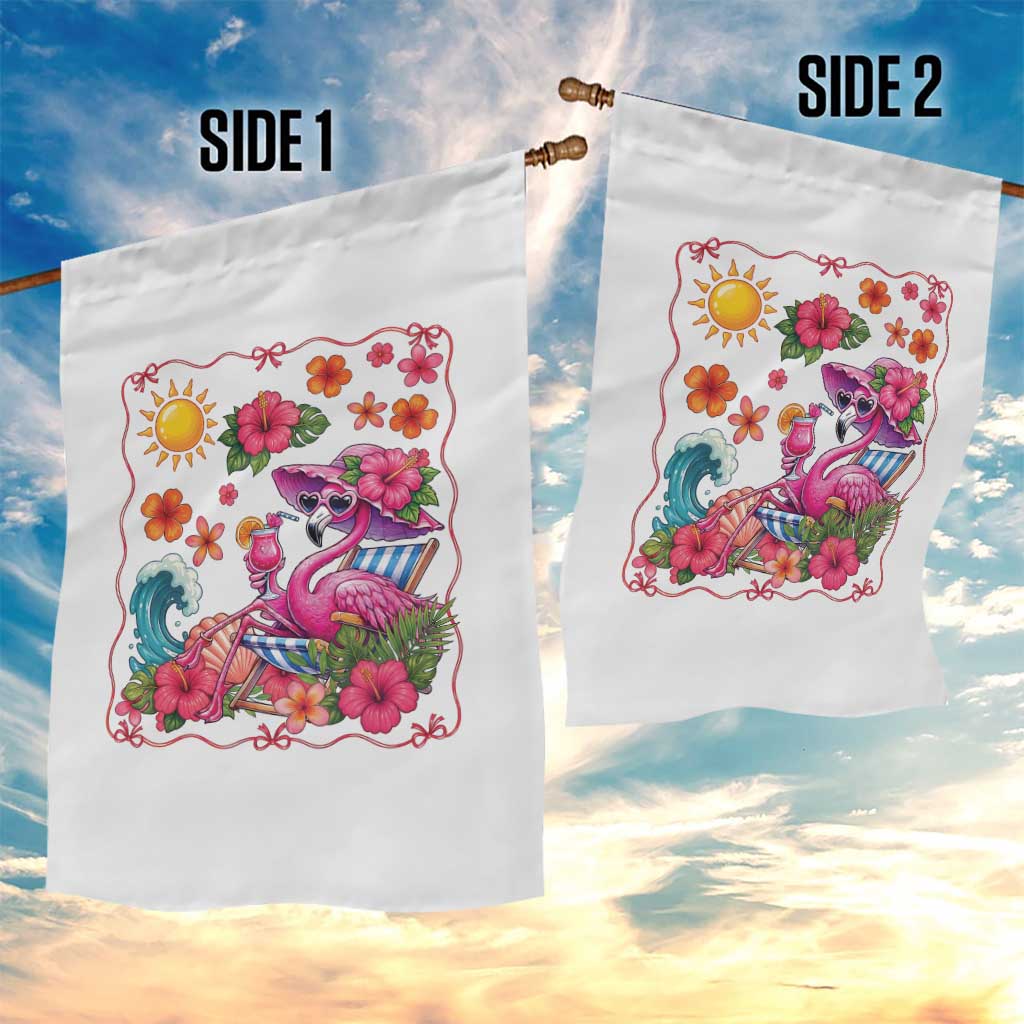 Funny Flamingo Tropical Floral Summer Vacation Graphic Garden Flag