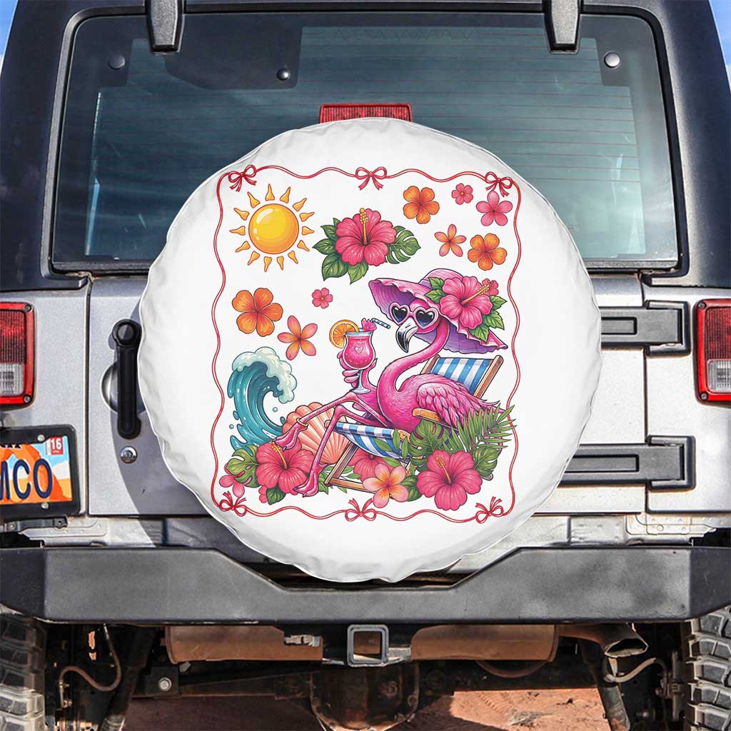 Funny Flamingo Tropical Floral Summer Vacation Graphic Spare Tire Cover