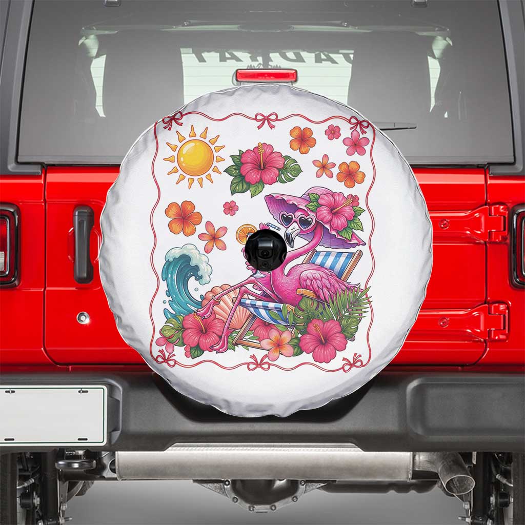 Funny Flamingo Tropical Floral Summer Vacation Graphic Spare Tire Cover