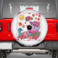 Funny Flamingo Tropical Floral Summer Vacation Graphic Spare Tire Cover