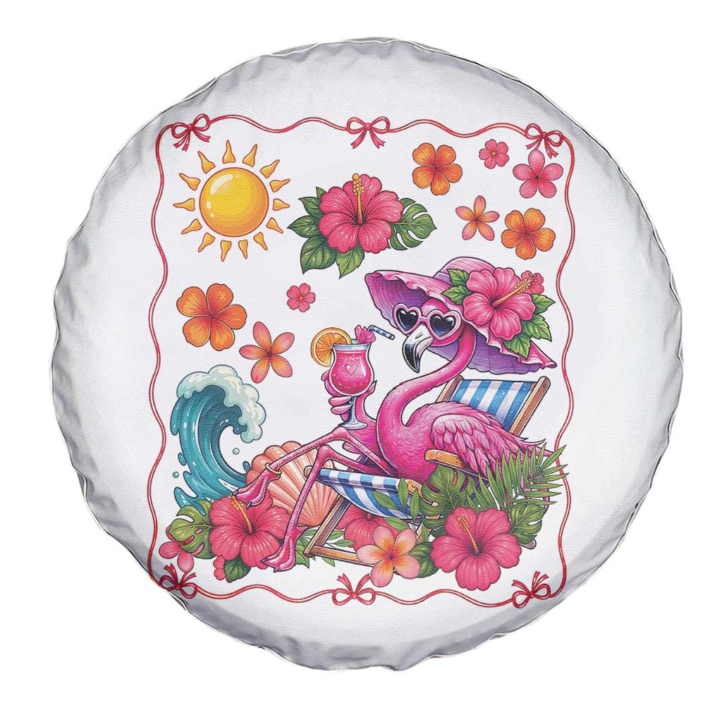 Funny Flamingo Tropical Floral Summer Vacation Graphic Spare Tire Cover