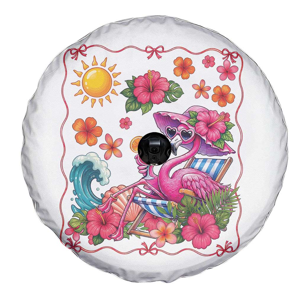 Funny Flamingo Tropical Floral Summer Vacation Graphic Spare Tire Cover