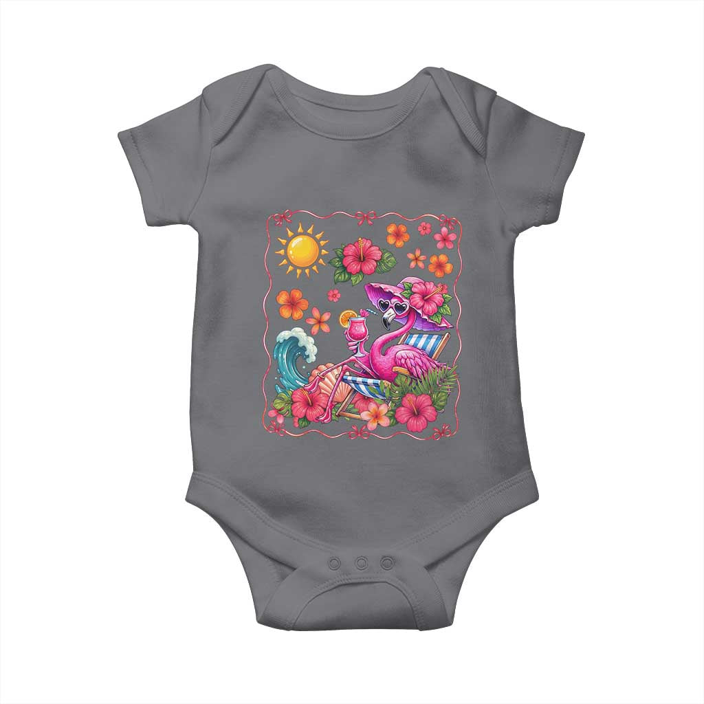 Funny Flamingo Tropical Floral Summer Vacation Graphic Baby Onesie