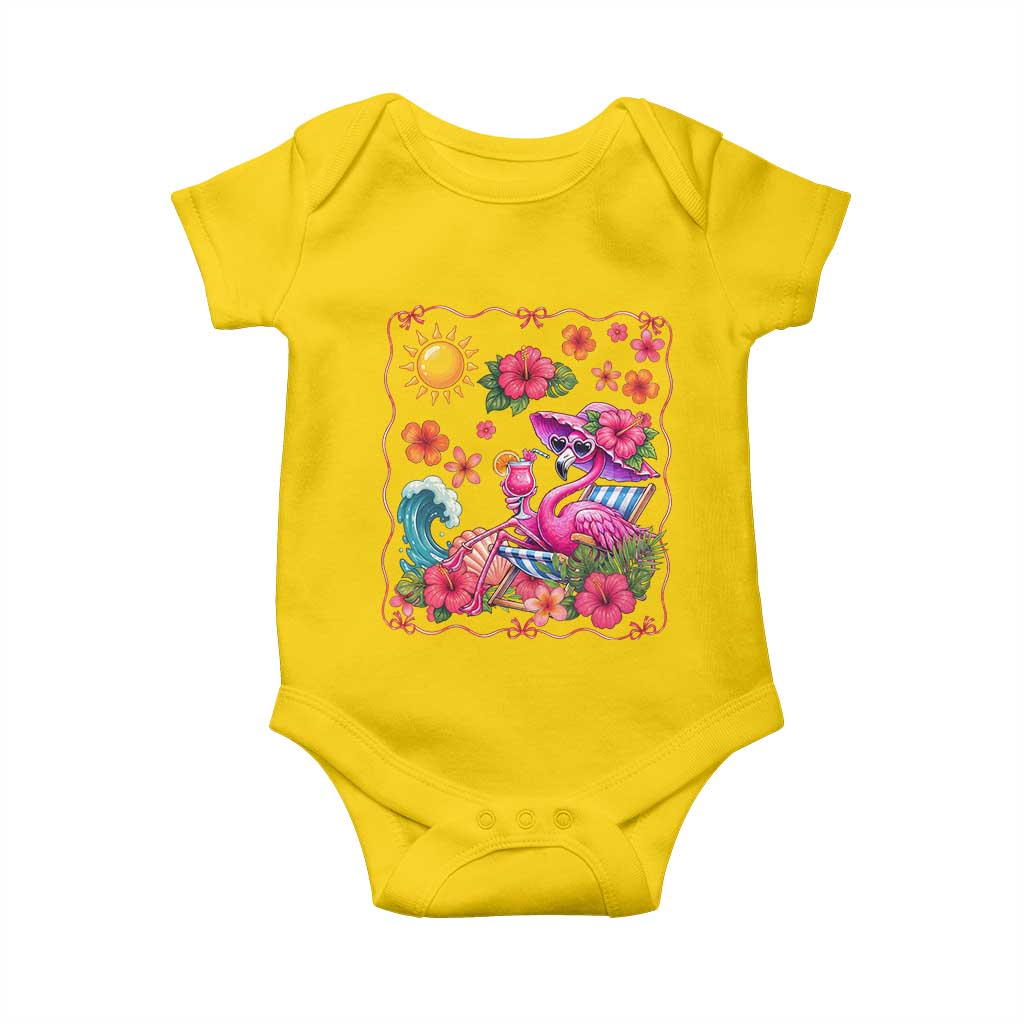 Funny Flamingo Tropical Floral Summer Vacation Graphic Baby Onesie