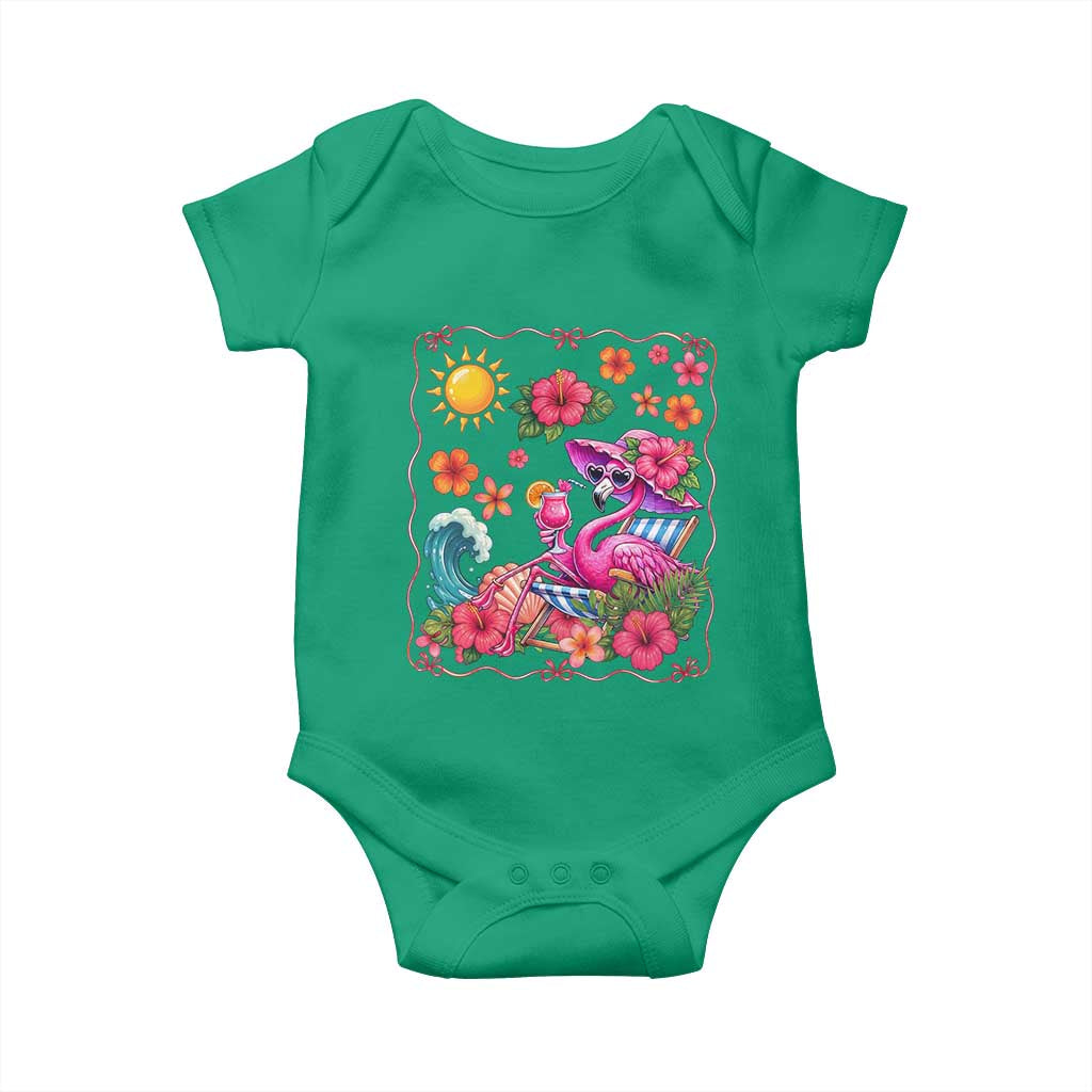 Funny Flamingo Tropical Floral Summer Vacation Graphic Baby Onesie