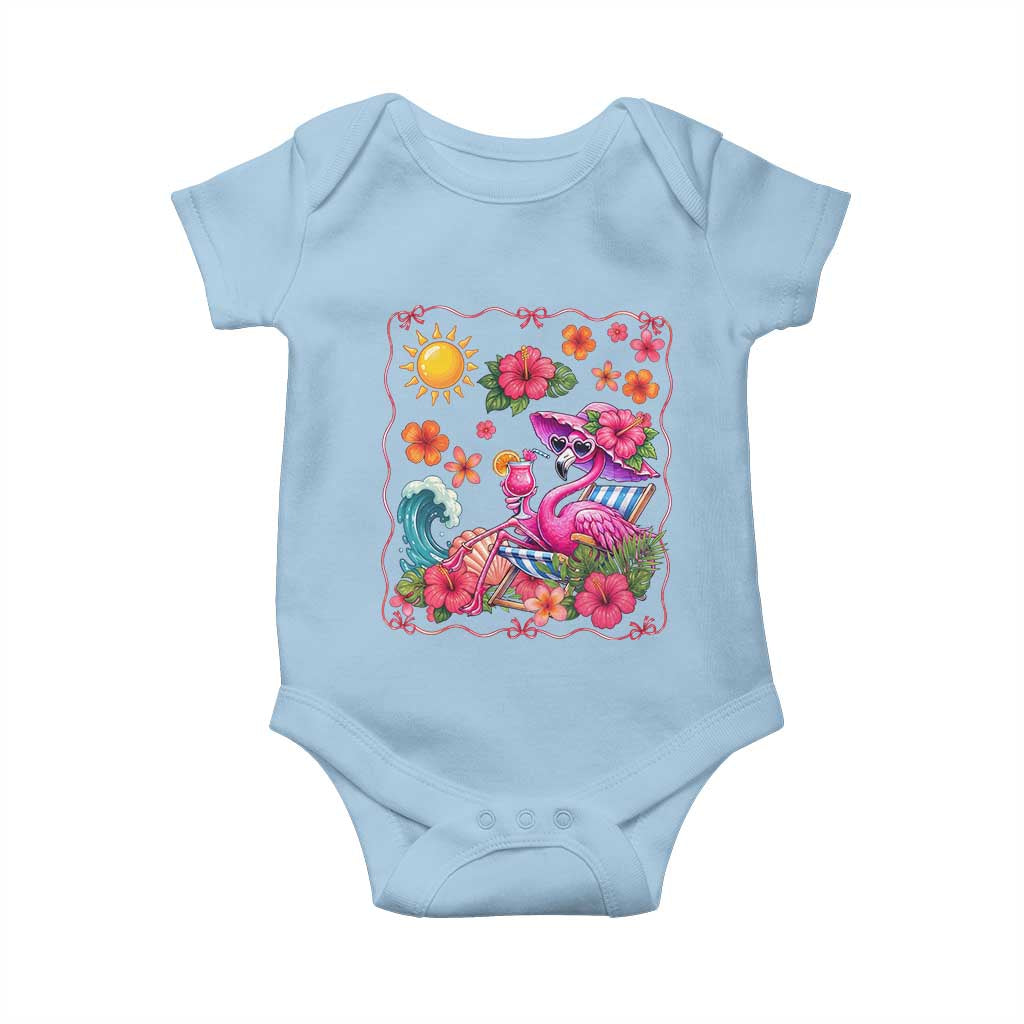 Funny Flamingo Tropical Floral Summer Vacation Graphic Baby Onesie