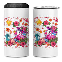 Funny Flamingo Tropical Floral Summer Vacation Graphic 4 in 1 Can Cooler Tumbler