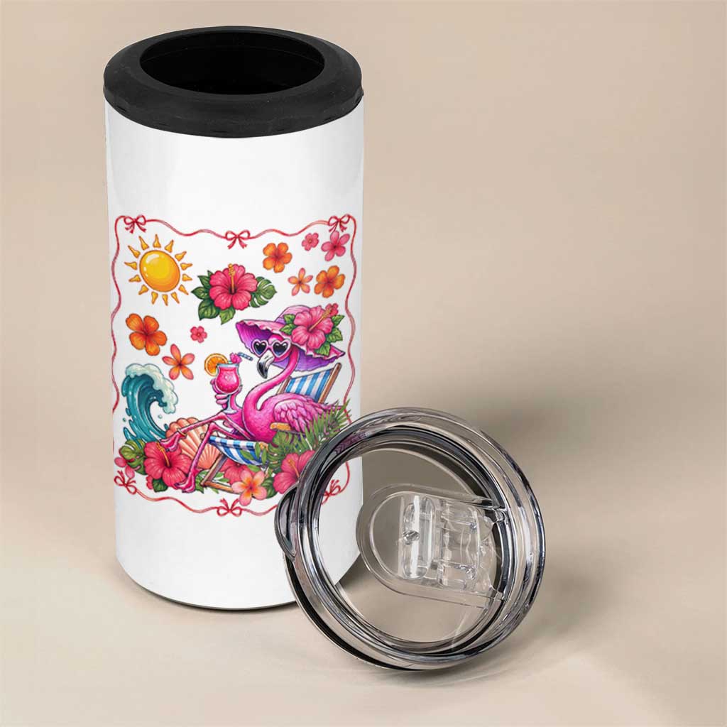 Funny Flamingo Tropical Floral Summer Vacation Graphic 4 in 1 Can Cooler Tumbler