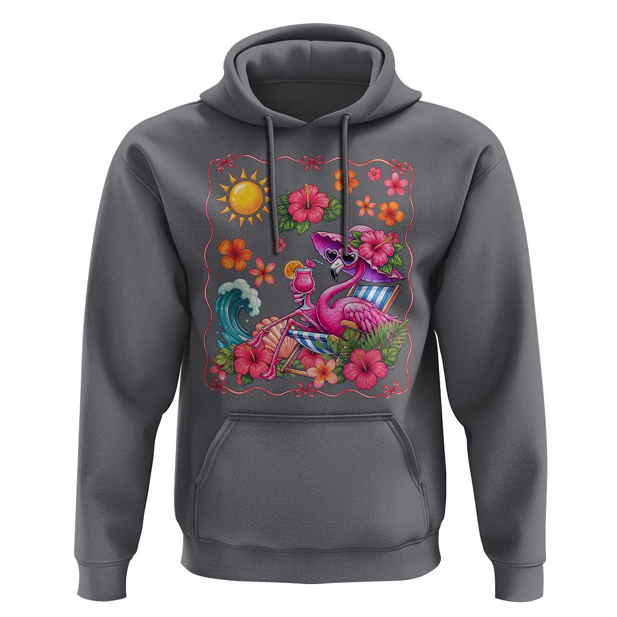 Funny Flamingo Tropical Floral Summer Vacation Graphic Hoodie