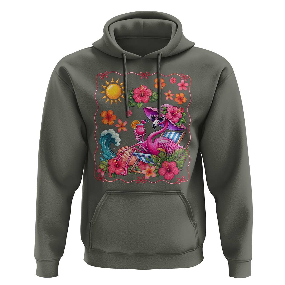 Funny Flamingo Tropical Floral Summer Vacation Graphic Hoodie
