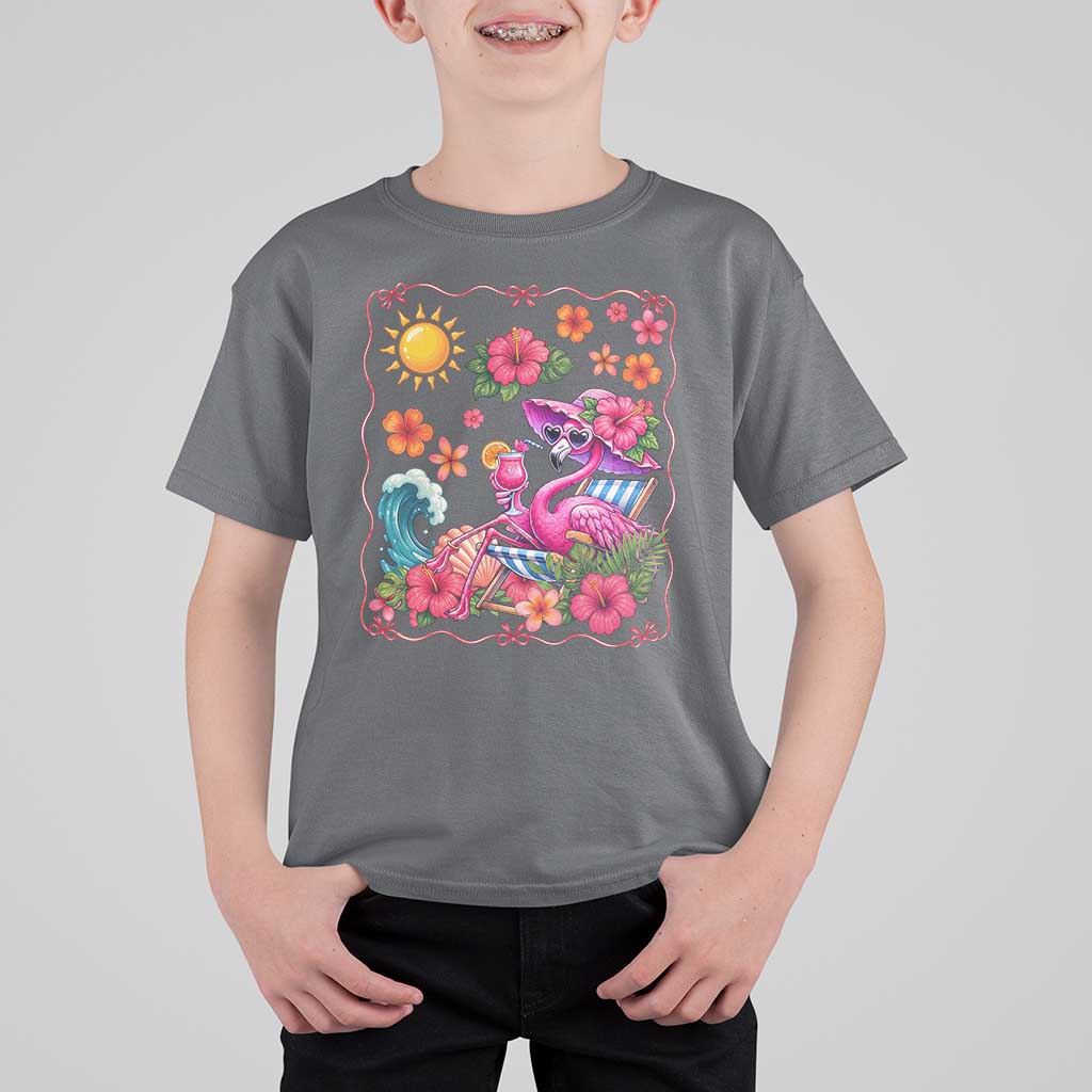 Funny Flamingo Tropical Floral Summer Vacation Graphic T Shirt For Kid