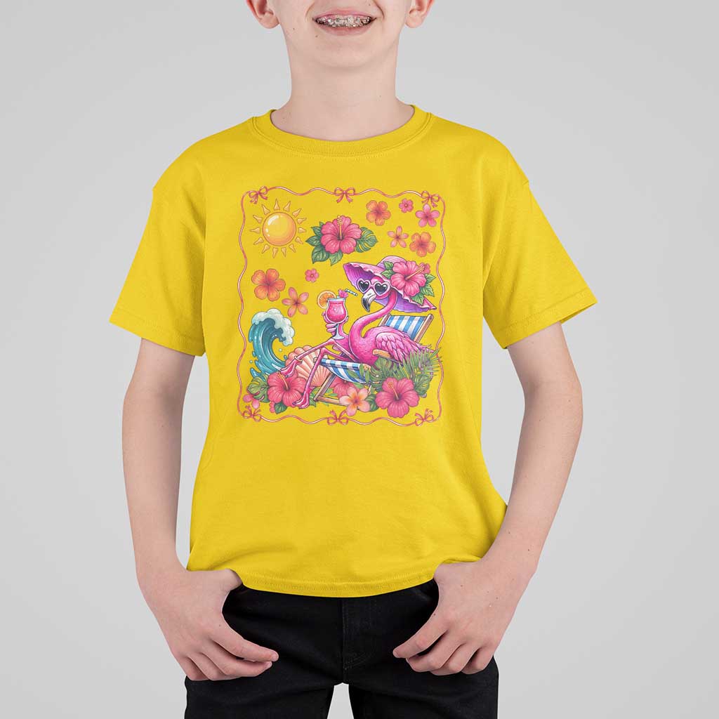 Funny Flamingo Tropical Floral Summer Vacation Graphic T Shirt For Kid