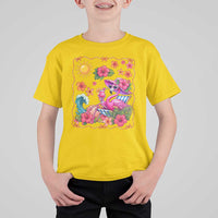 Funny Flamingo Tropical Floral Summer Vacation Graphic T Shirt For Kid