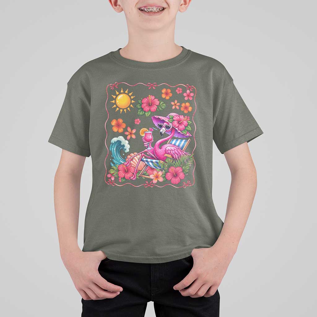 Funny Flamingo Tropical Floral Summer Vacation Graphic T Shirt For Kid