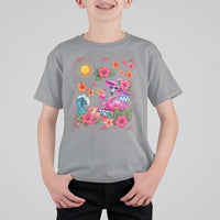 Funny Flamingo Tropical Floral Summer Vacation Graphic T Shirt For Kid