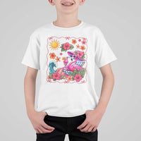 Funny Flamingo Tropical Floral Summer Vacation Graphic T Shirt For Kid