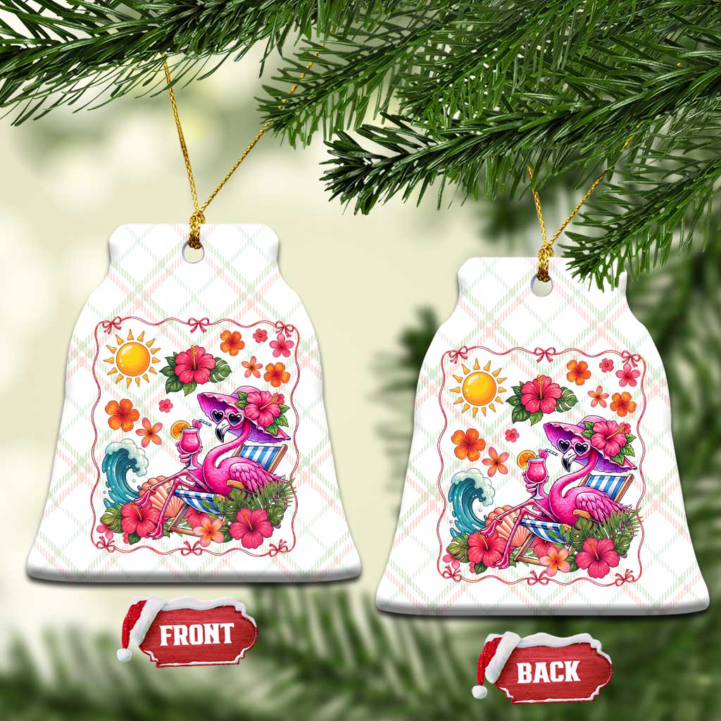 Funny Flamingo Tropical Floral Summer Vacation Graphic Ceramic Ornament