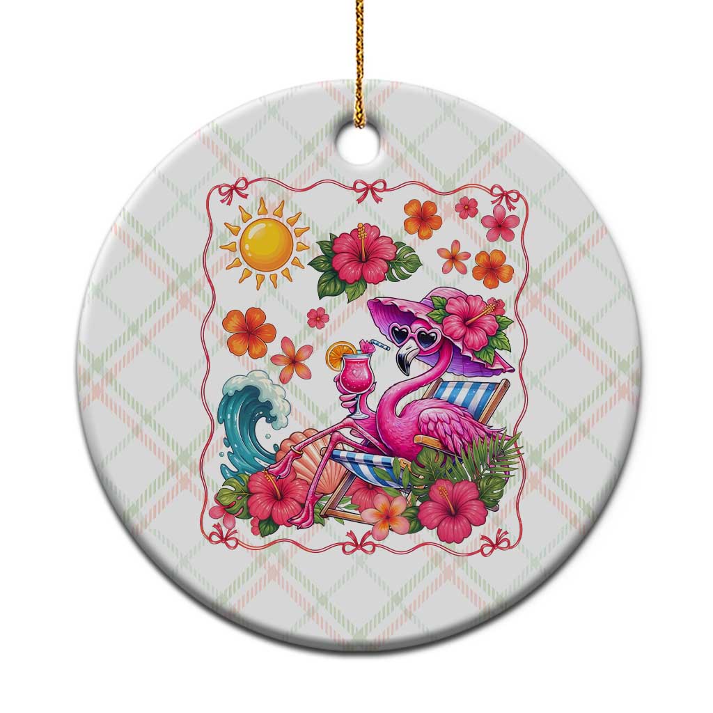Funny Flamingo Tropical Floral Summer Vacation Graphic Ceramic Ornament