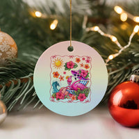 Funny Flamingo Tropical Floral Summer Vacation Graphic Ceramic Ornament