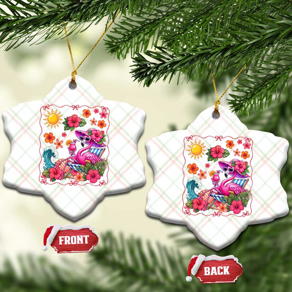 Funny Flamingo Tropical Floral Summer Vacation Graphic Ceramic Ornament
