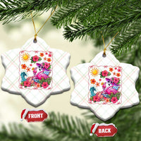 Funny Flamingo Tropical Floral Summer Vacation Graphic Ceramic Ornament