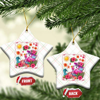 Funny Flamingo Tropical Floral Summer Vacation Graphic Ceramic Ornament