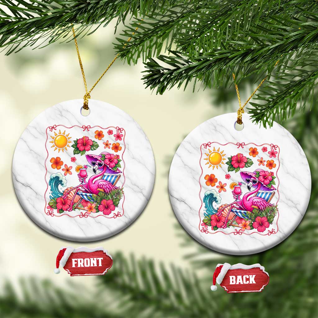 Funny Flamingo Tropical Floral Summer Vacation Graphic Ceramic Ornament