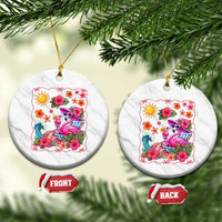 Funny Flamingo Tropical Floral Summer Vacation Graphic Ceramic Ornament