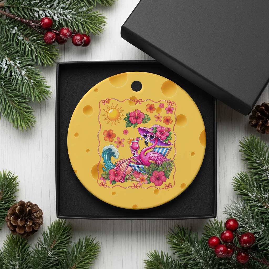 Funny Flamingo Tropical Floral Summer Vacation Graphic Ceramic Ornament
