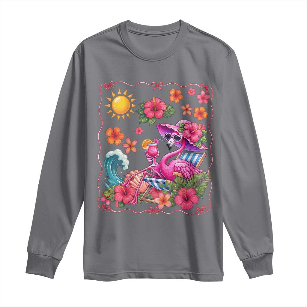 Funny Flamingo Tropical Floral Summer Vacation Graphic Long Sleeve Shirt