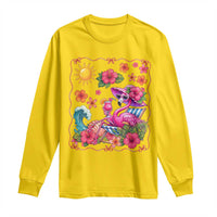 Funny Flamingo Tropical Floral Summer Vacation Graphic Long Sleeve Shirt