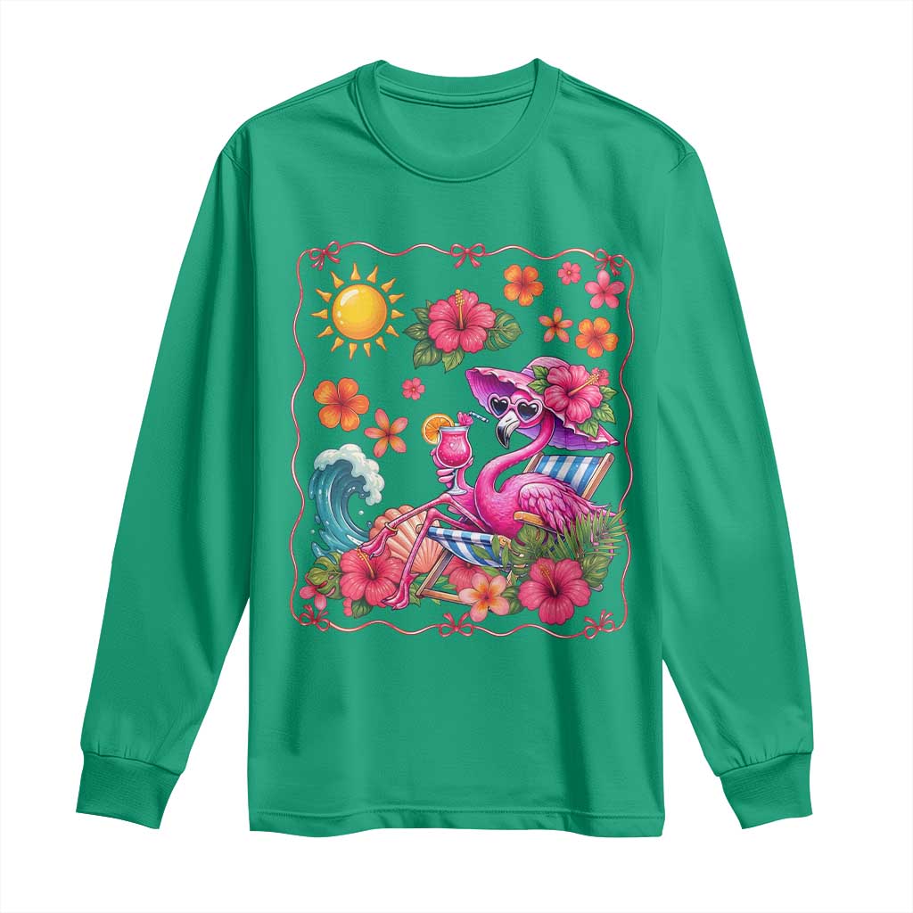 Funny Flamingo Tropical Floral Summer Vacation Graphic Long Sleeve Shirt