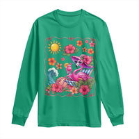 Funny Flamingo Tropical Floral Summer Vacation Graphic Long Sleeve Shirt
