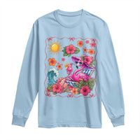 Funny Flamingo Tropical Floral Summer Vacation Graphic Long Sleeve Shirt