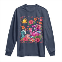 Funny Flamingo Tropical Floral Summer Vacation Graphic Long Sleeve Shirt