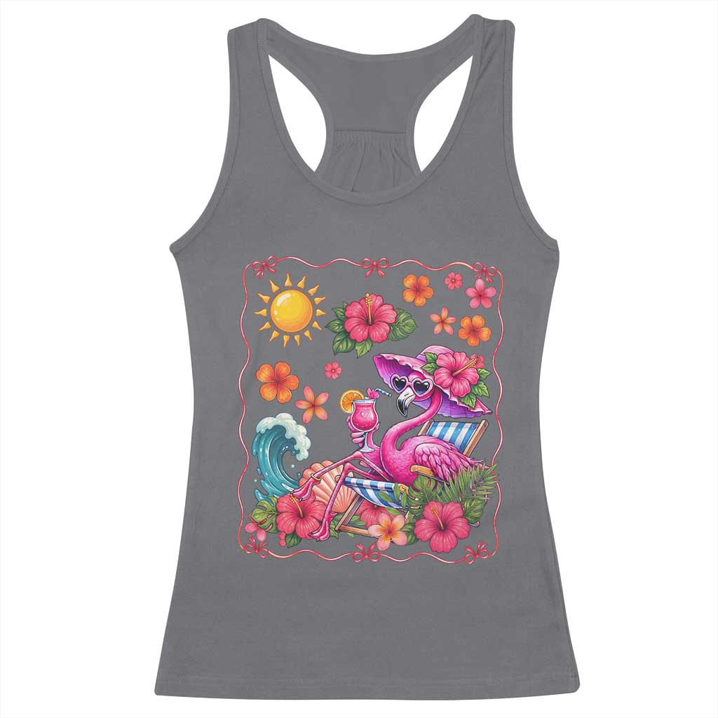 Funny Flamingo Tropical Floral Summer Vacation Graphic Racerback Tank Top