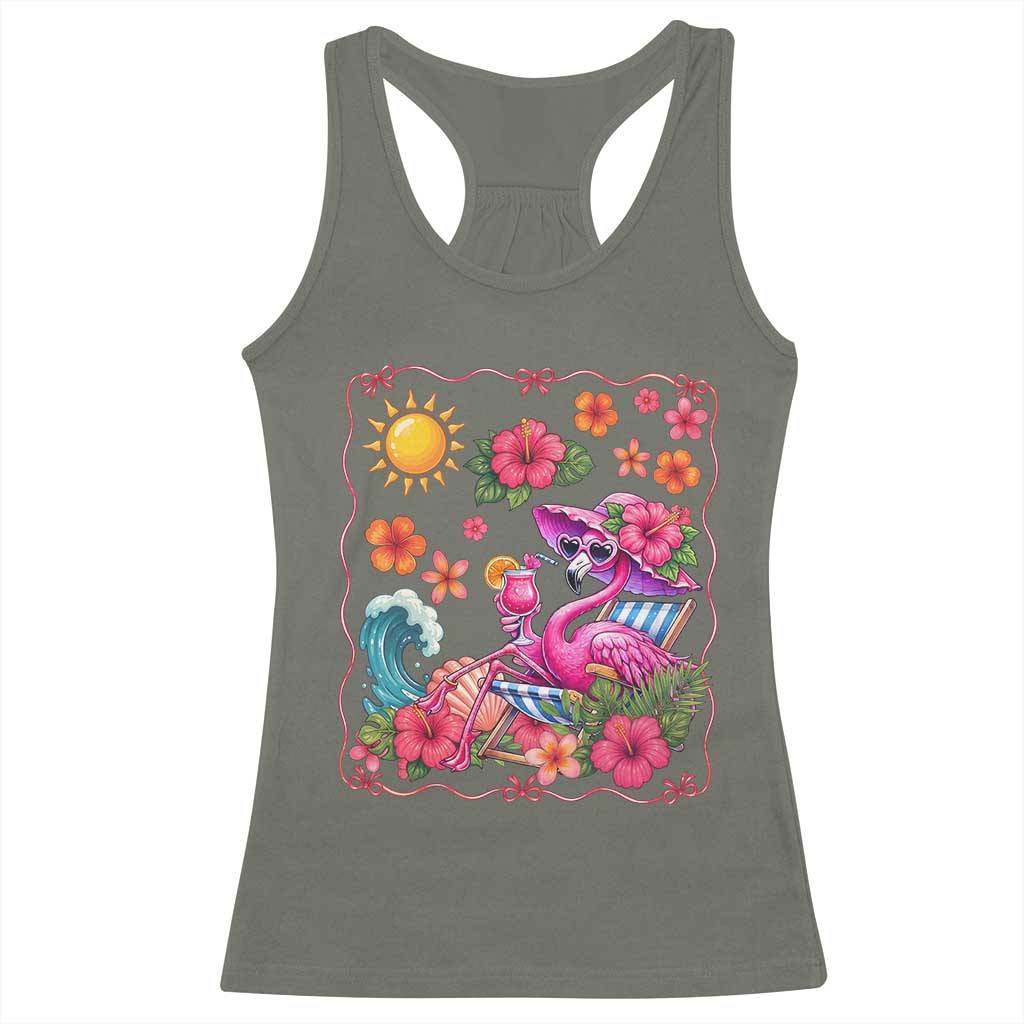Funny Flamingo Tropical Floral Summer Vacation Graphic Racerback Tank Top