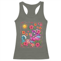 Funny Flamingo Tropical Floral Summer Vacation Graphic Racerback Tank Top