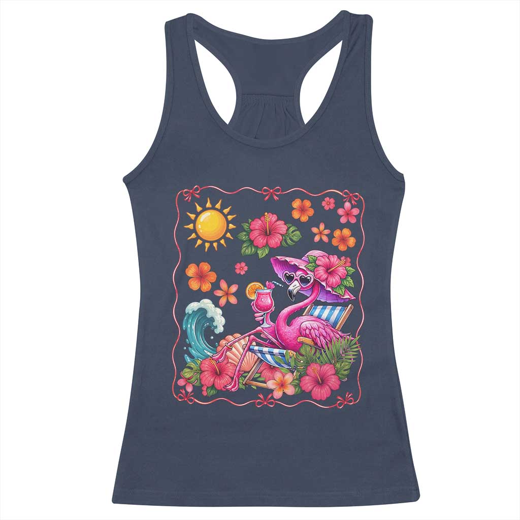 Funny Flamingo Tropical Floral Summer Vacation Graphic Racerback Tank Top