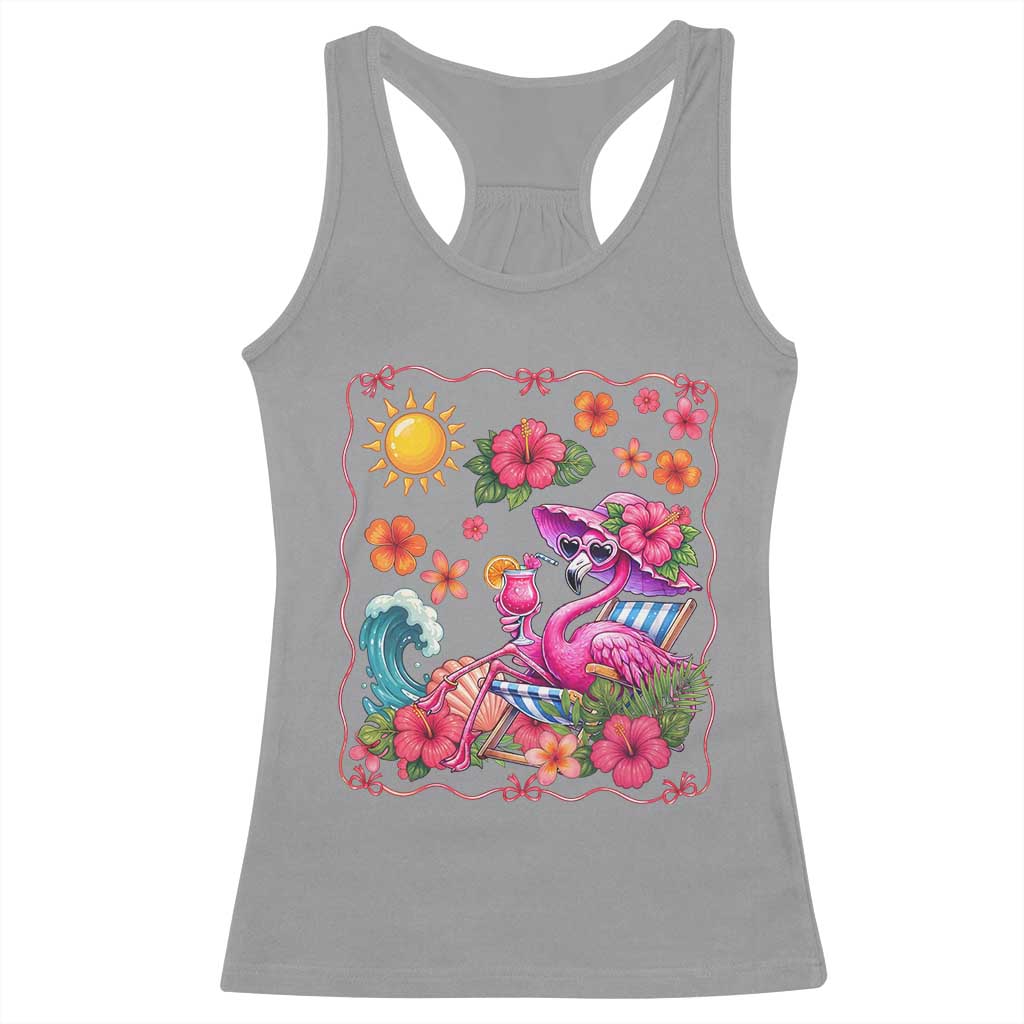 Funny Flamingo Tropical Floral Summer Vacation Graphic Racerback Tank Top