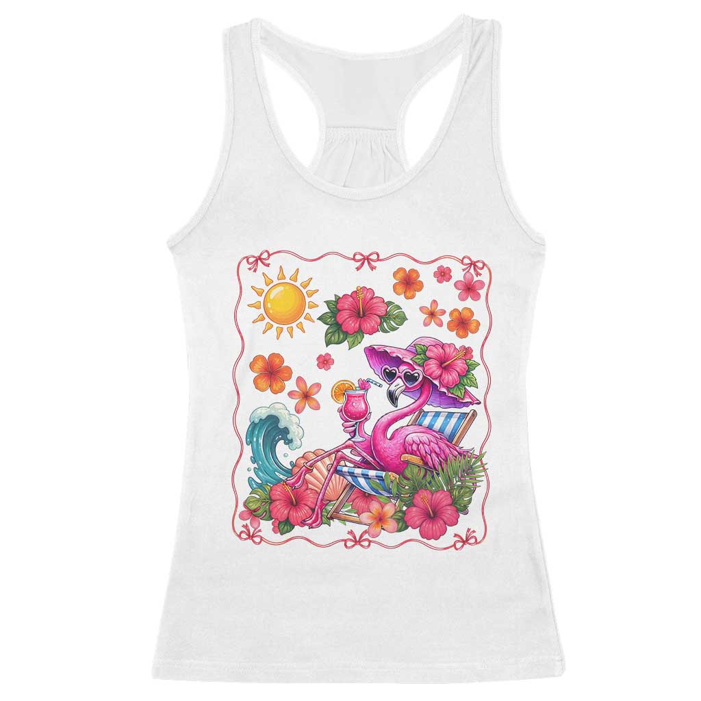 Funny Flamingo Tropical Floral Summer Vacation Graphic Racerback Tank Top