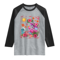 Funny Flamingo Tropical Floral Summer Vacation Graphic Raglan Shirt