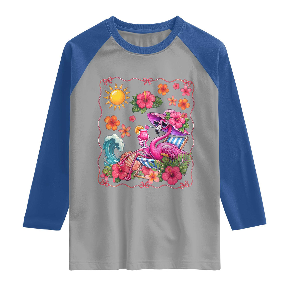 Funny Flamingo Tropical Floral Summer Vacation Graphic Raglan Shirt
