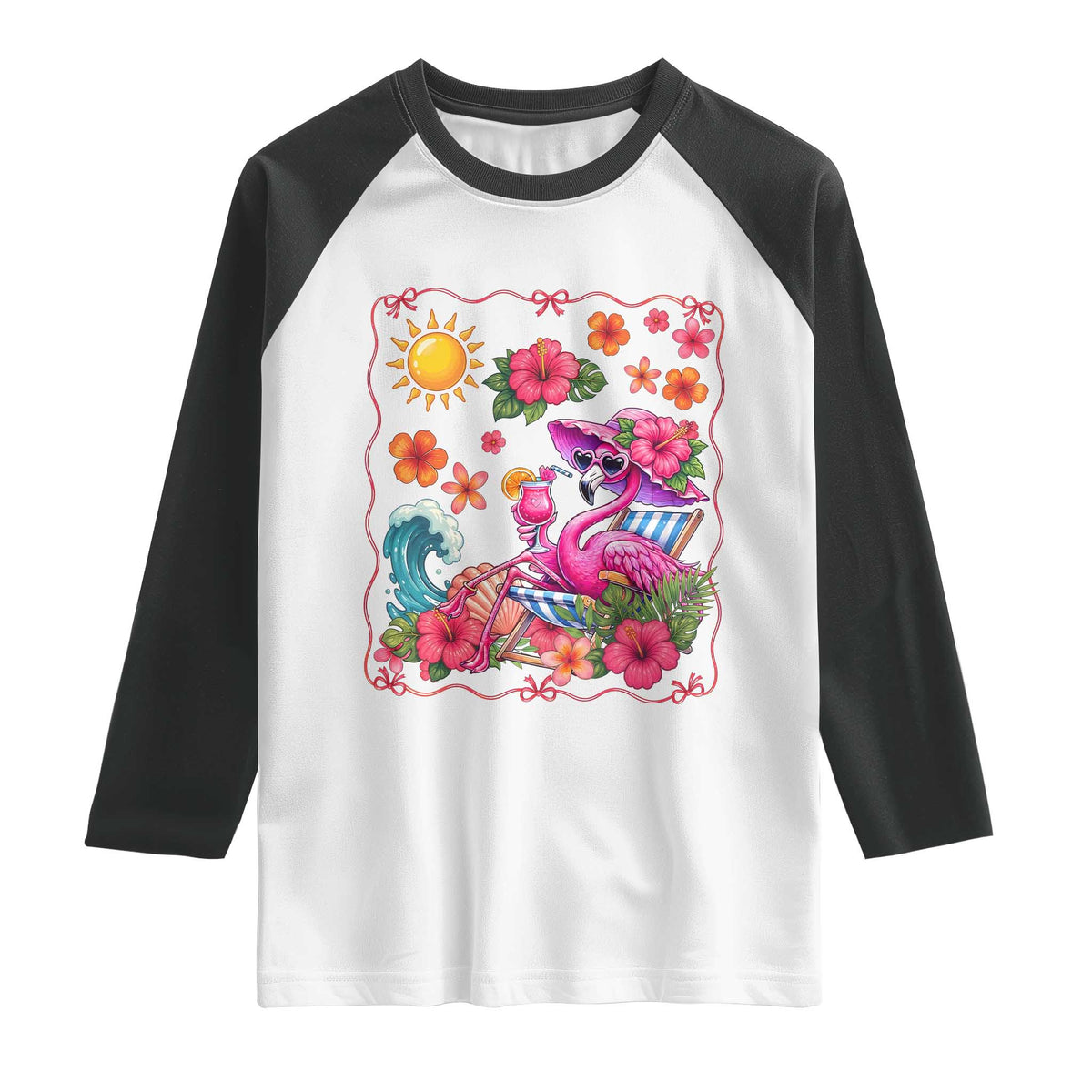 Funny Flamingo Tropical Floral Summer Vacation Graphic Raglan Shirt